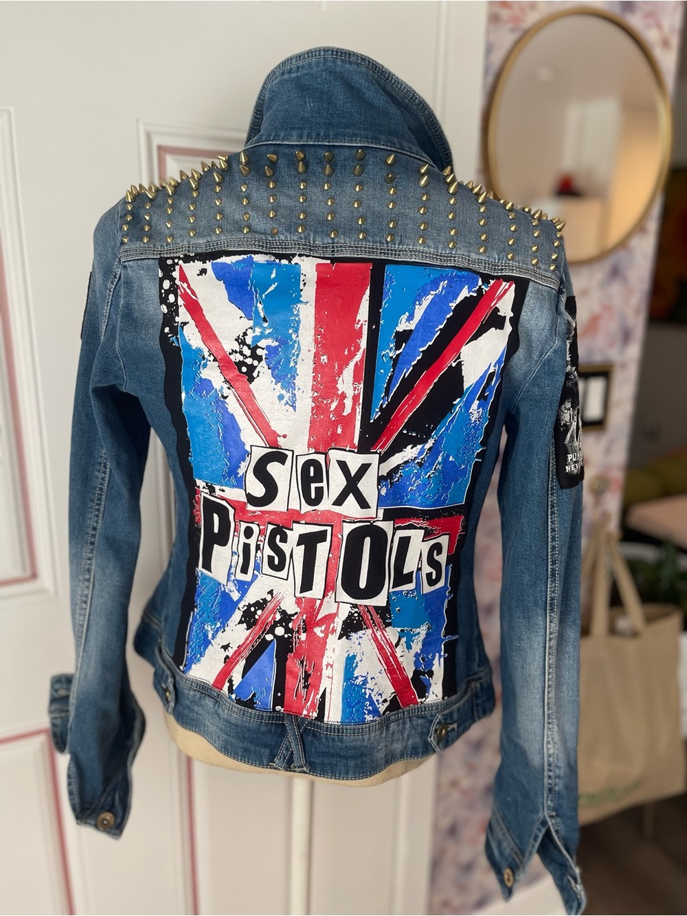 Custom Sex pistols denim studded punk jacket